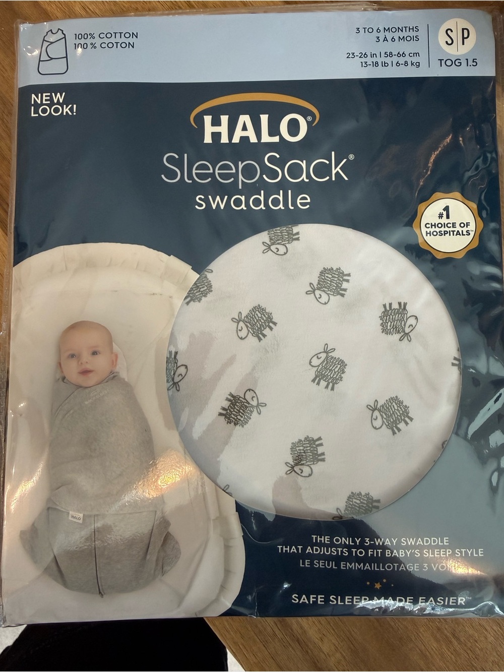 Halo SleepSack Swaddle Bib in White with Gray Sheep Print
